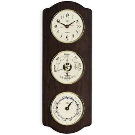Agenda International Brass Quartz Clock Tide Clock & Barometer with Thermometer in Ash Wood AG3354181